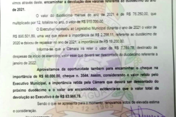 Câmara de Vereadores devolve 60 mil para Prefeitura de Miraguaí